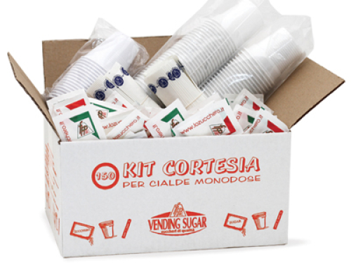 KIT CORTESIA OCS ZUCCHERO BIANCO (scatola da 150 bustine zucchero+palette plastica+bicchieri plastica)